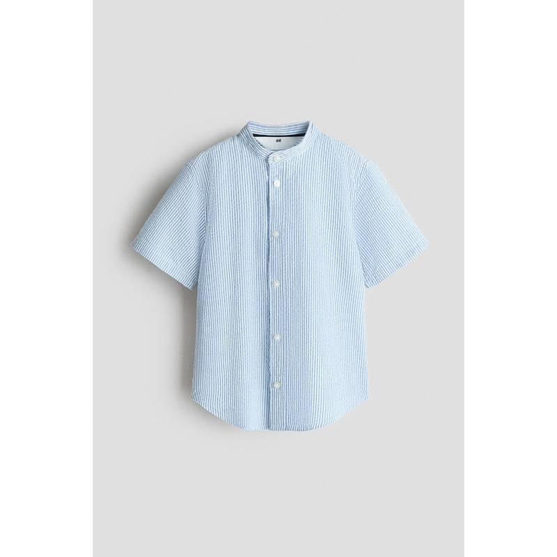 H&M Boys Blue Cotton Seersucker Grandad Shirt (1.5-2 Years) (1.5-2 Years)