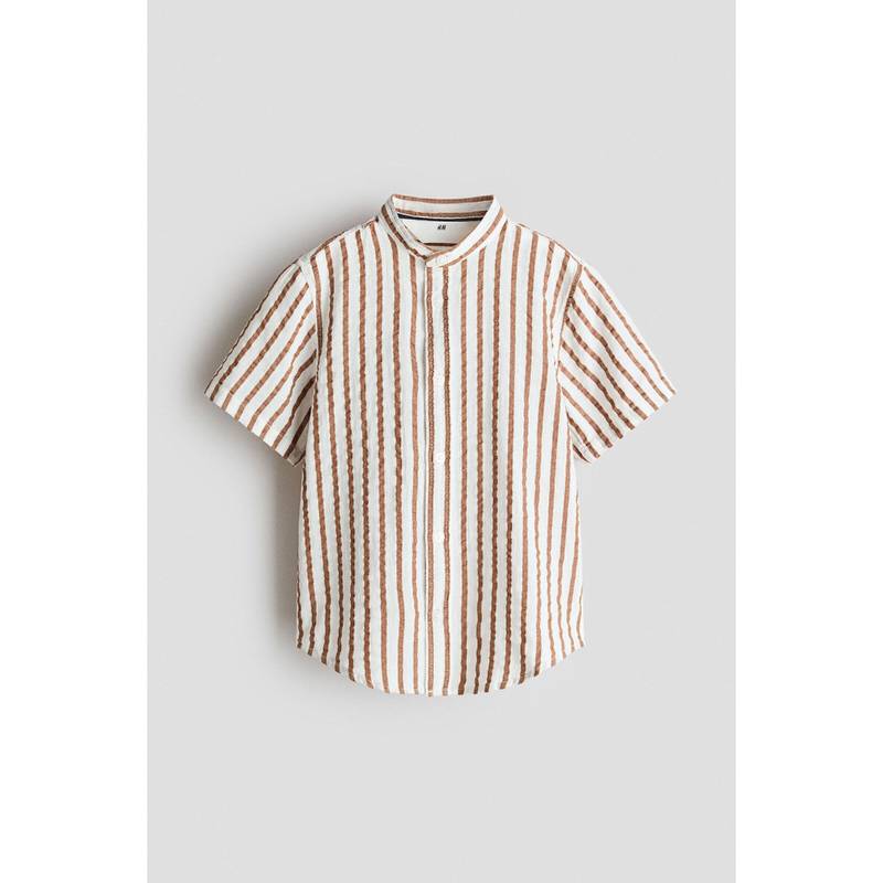 H&M Boys White Cotton Seersucker Grandad Shirt (1.5-2 Years) (1.5-2 Years)
