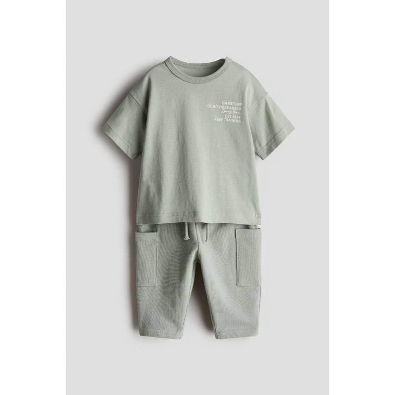 H&M Boys Green 2-Piece Cotton Set (4-6 Months)