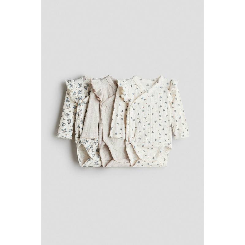 H&M Girls Multi Color 3-Pack Pointelle Wrapover Bodysuits (Newborn)