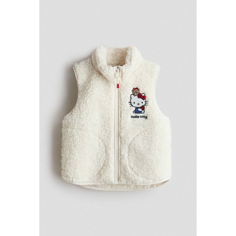 H&M Girls White Motif-Detail Teddy Gilet Jacket (1.5-2 Years) (1.5-2 Years)