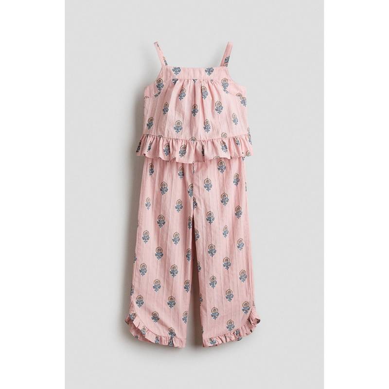 H&M Girls Pink 2-Piece Frill-Trimmed Cotton Set (2-3 Years)