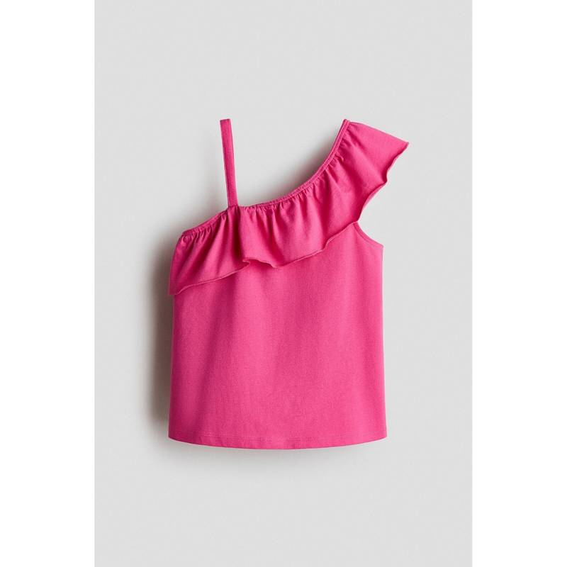 H&M Girls Pink Asymmetric Frill-Trimmed Top (12-14 Years) (12-14 Years)
