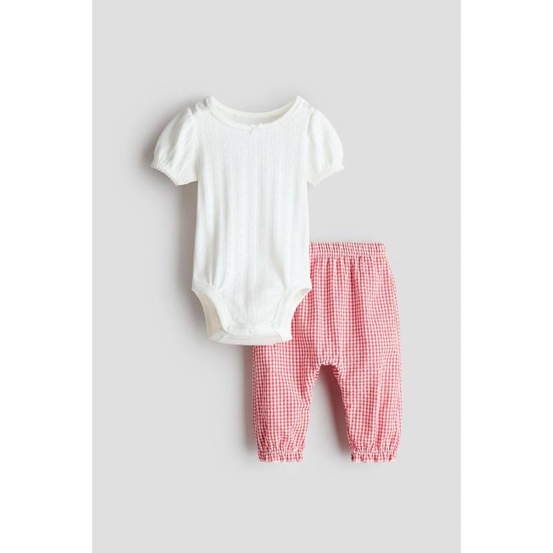 H&M Girls White 2-Piece Cotton Set (0-1 Months)