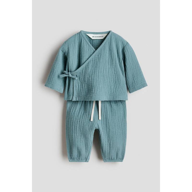 H&M Girls Turquoise 2-Piece Cotton Muslin Set (0-1 Months)