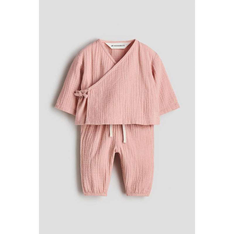 H&M Girls Pink 2-Piece Cotton Muslin Set (0-1 Months)