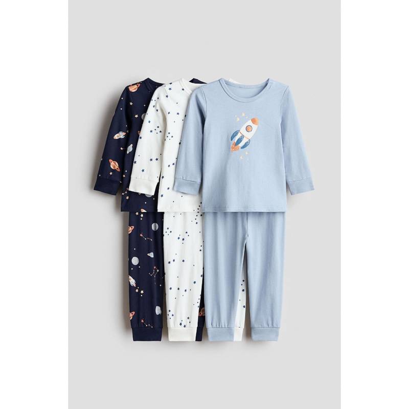 H&M Girls Blue 3-Pack Printed Cotton Pyjamas (12-18 Months)