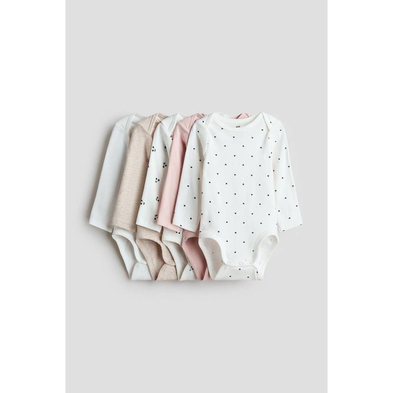 H&M Girls White 5-Pack Envelope-Neck Bodysuits (0-1 Months)