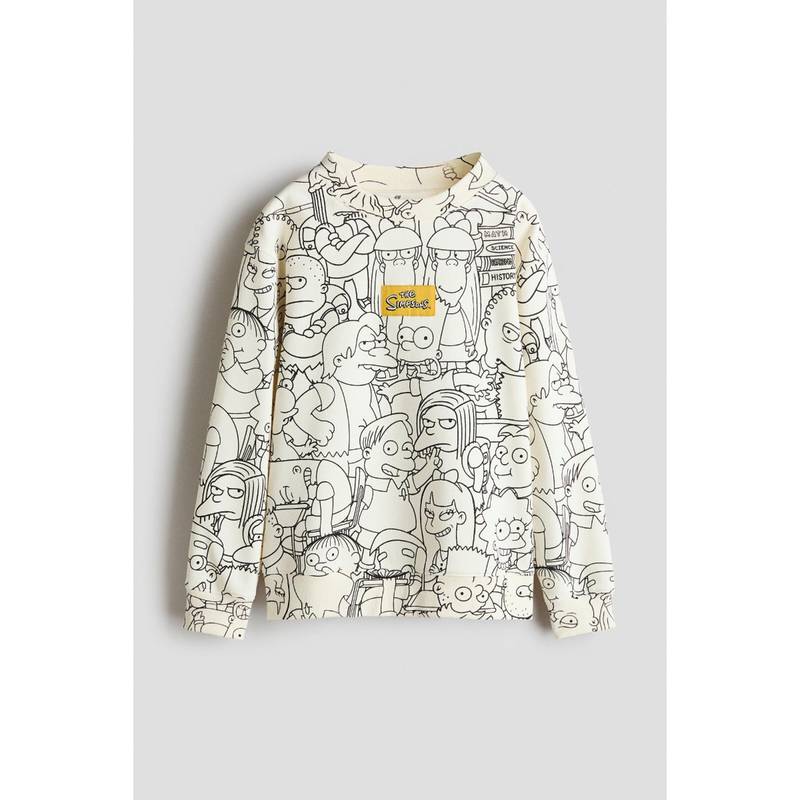 H&M Boys White Printed Brushed-Inside Sweatshirt (8-10 Years) (8-10 Years)