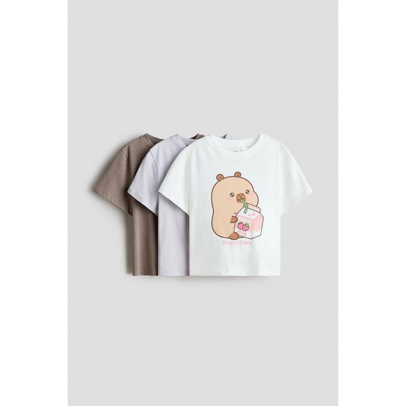 H&M Girls White 3-Pack Printed Jersey Tops (1.5-2 Years)