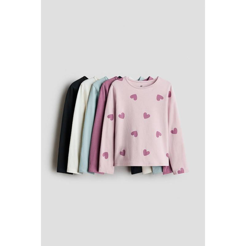 H&M Girls Purple 5-Pack Long-Sleeved T-Shirts (1.5-2 Years)