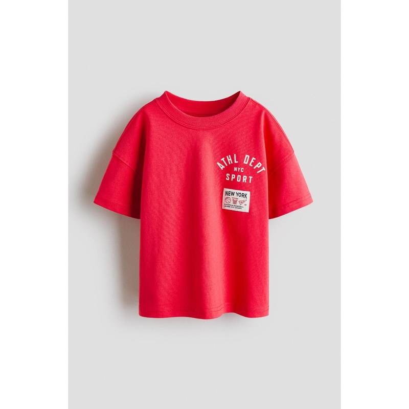 H&M Boys Red Oversized Printed Cotton T-Shirt (1.5-2 Years) (1.5-2 Years)