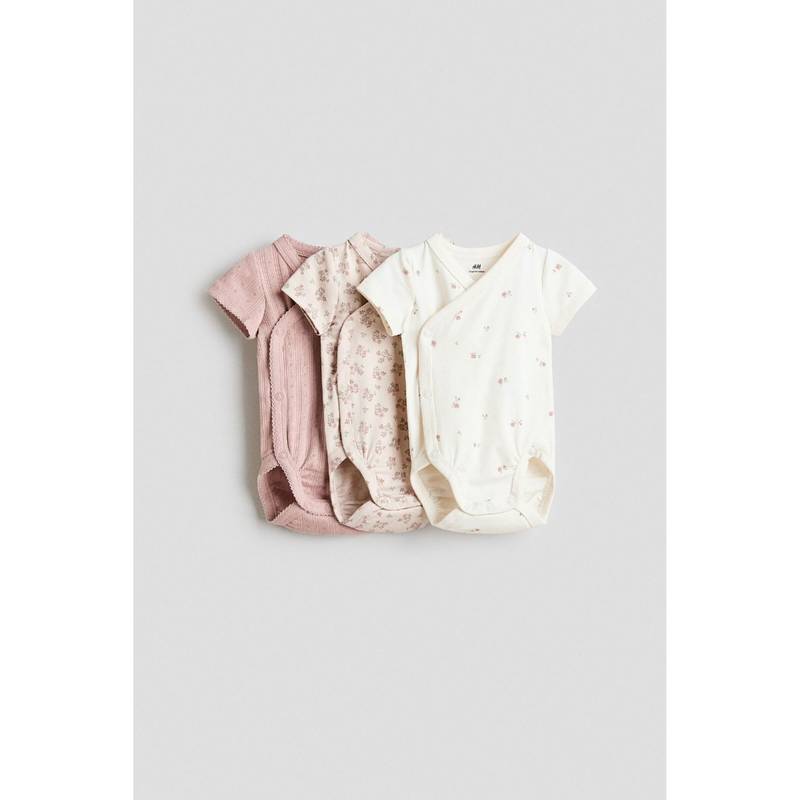 H&M Unisex Pink 3-Pack Wrapover Bodysuits (Newborn)