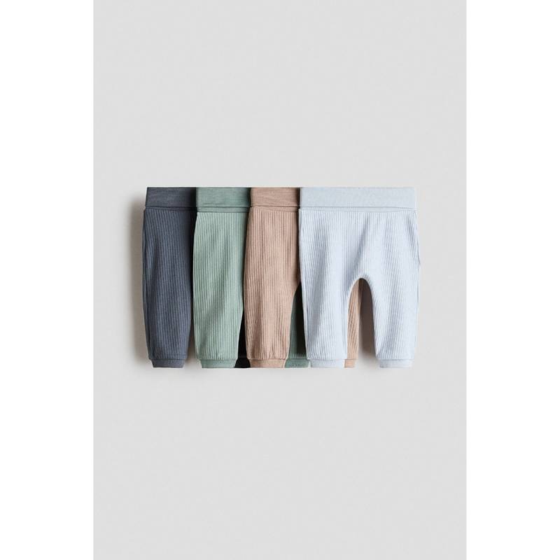 H&M Unisex Multi-Color 4-Pack Ribbed Cotton Joggers (Newborn)