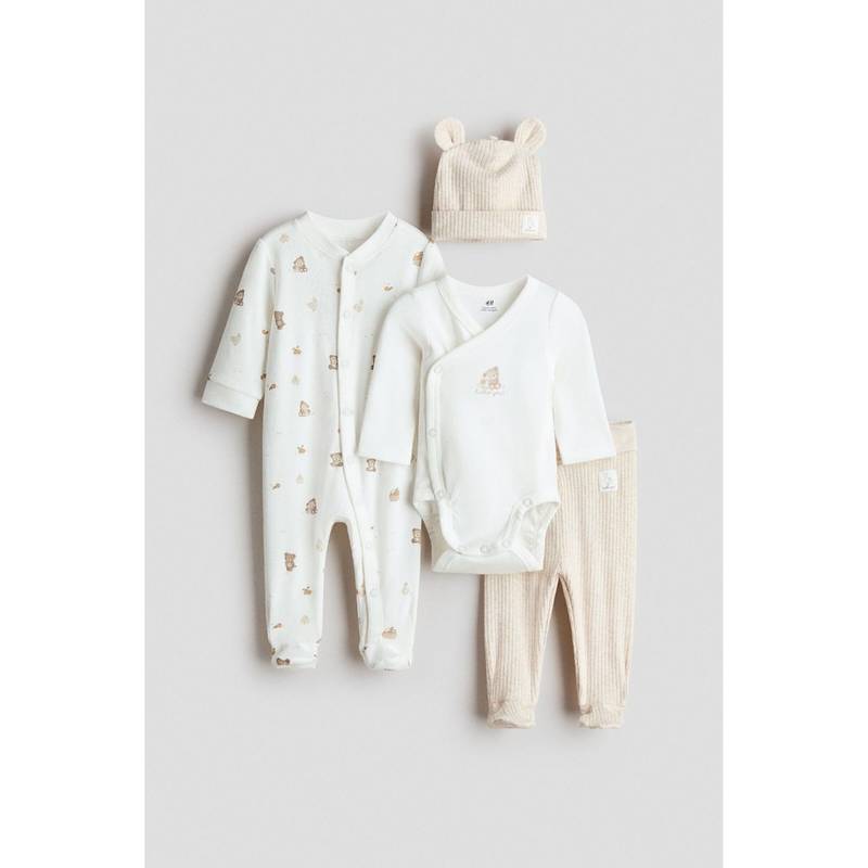 H&M Unisex White 4-Piece Cotton Jersey Gift Set (Newborn)