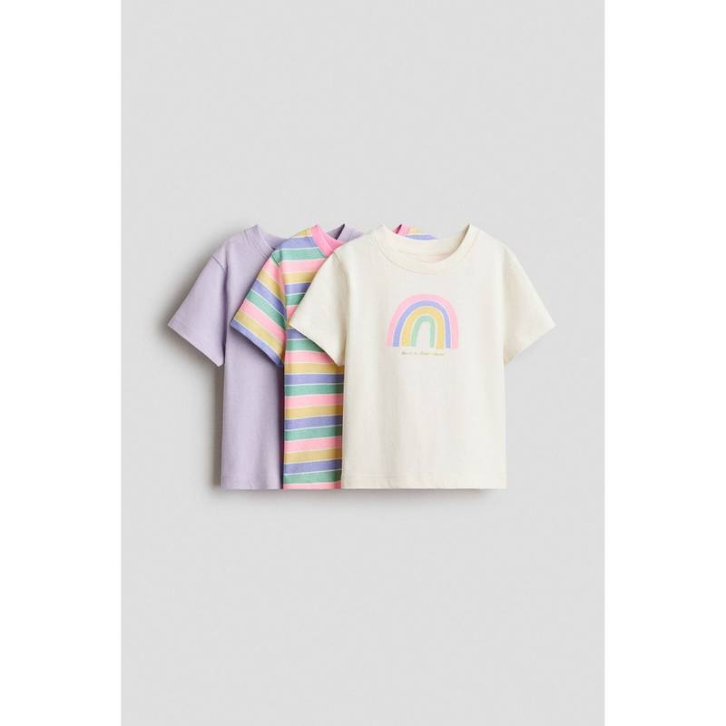 H&M Girls Purple 3-Pack Cotton T-Shirts (4-6 Years)
