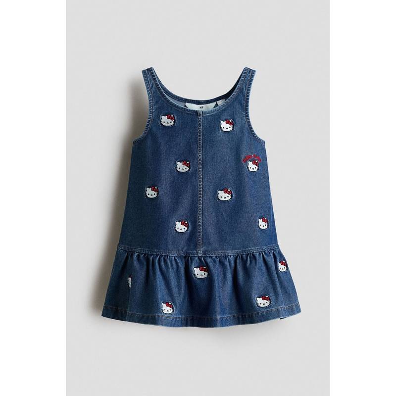 H&M Girls Blue Embroidered Denim-Look Dress (8-10 Years) (8-10 Years)