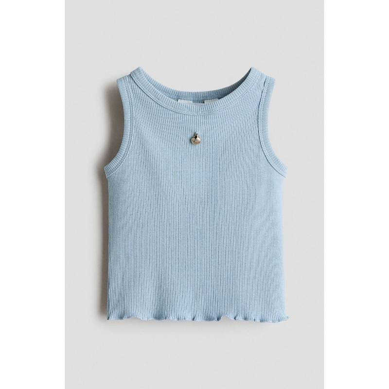 H&M Girls Blue Ribbed Cotton Vest Top (4-6 Years) (4-6 Years)