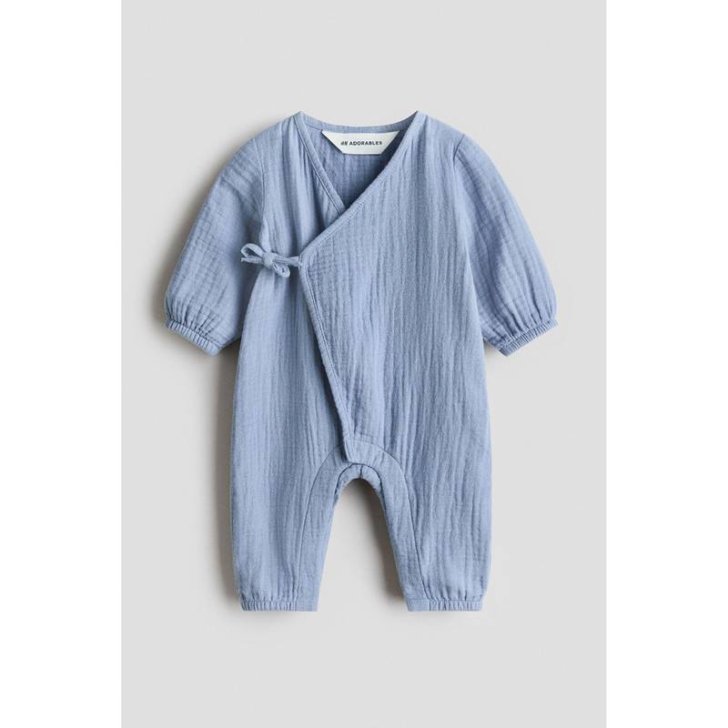 H&M Kids Blue Cotton Muslin Romper Suit (0-1 Months) (0-1 Months)