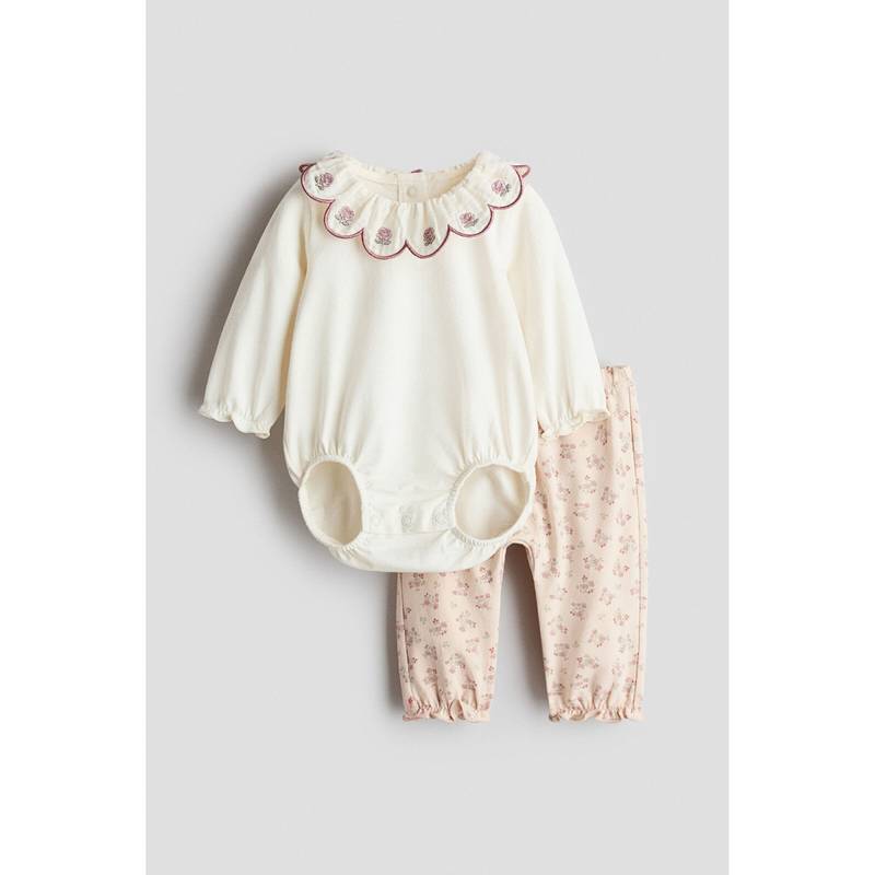 H&M Girls Beige 2-Piece Cotton Set (0-1 Months)