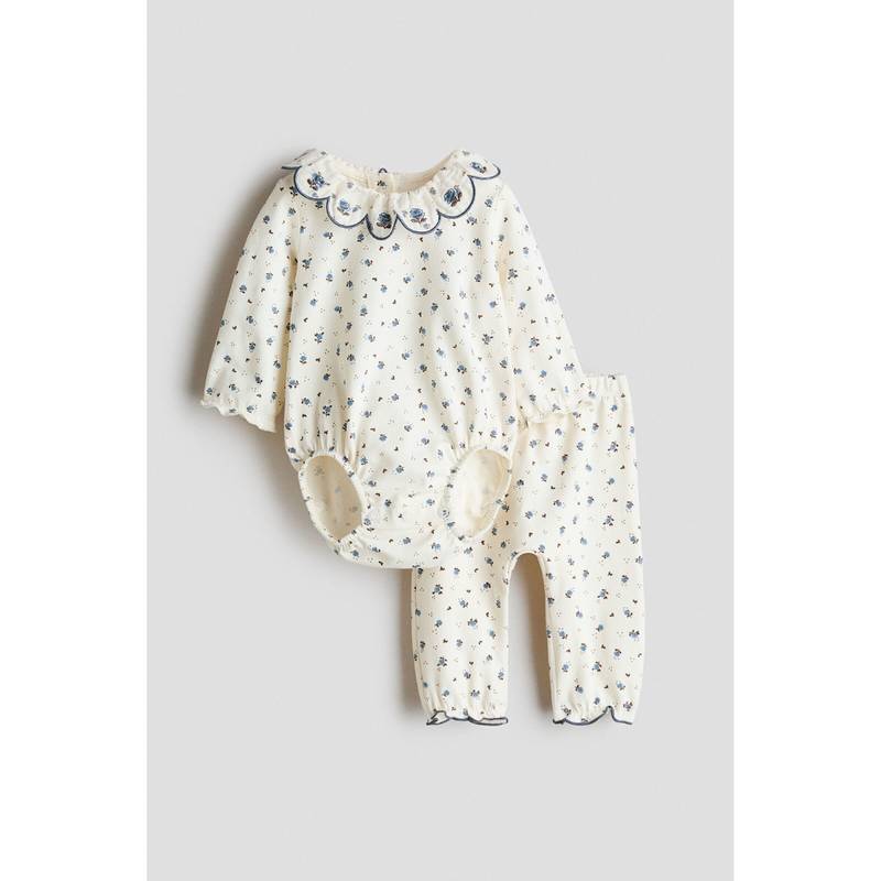 H&M Girls White 2-Piece Cotton Set (0-1 Months)