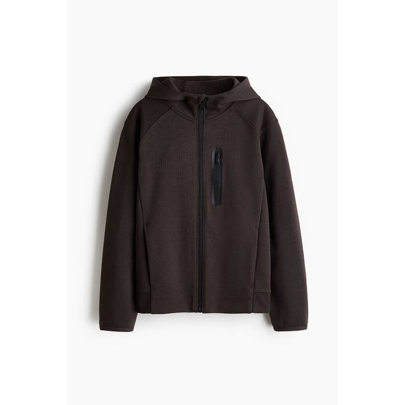 H&M Boys Brown Sports Zip-Through Hoodie With Drymove (6-8 Years) (6-8 Years)