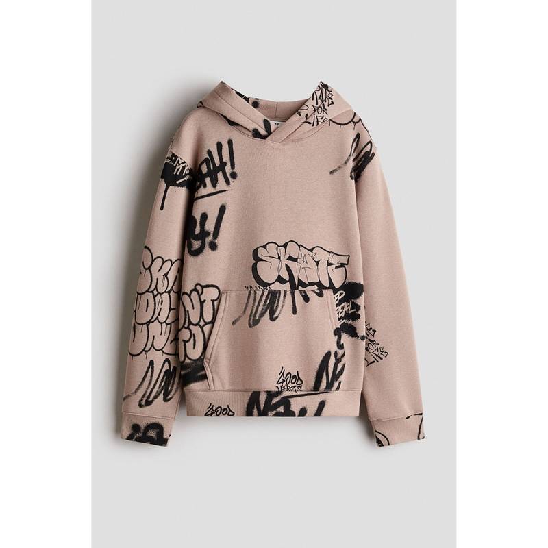 H&M Boys Beige Printed Brushed-Inside Hoodie (8-10 Years) (8-10 Years)