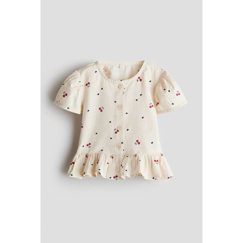 H&M Girls Beige Short-Sleeved Cotton Blouse (4-6 Months) (4-6 Months)