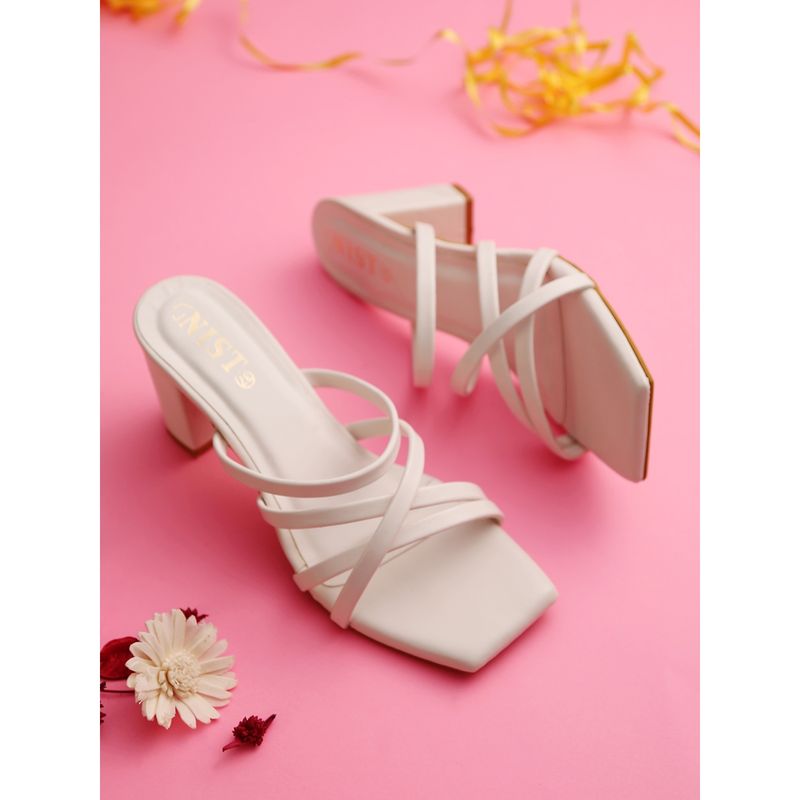 GNIST Plain White Strappy Block Heel (EURO 36)