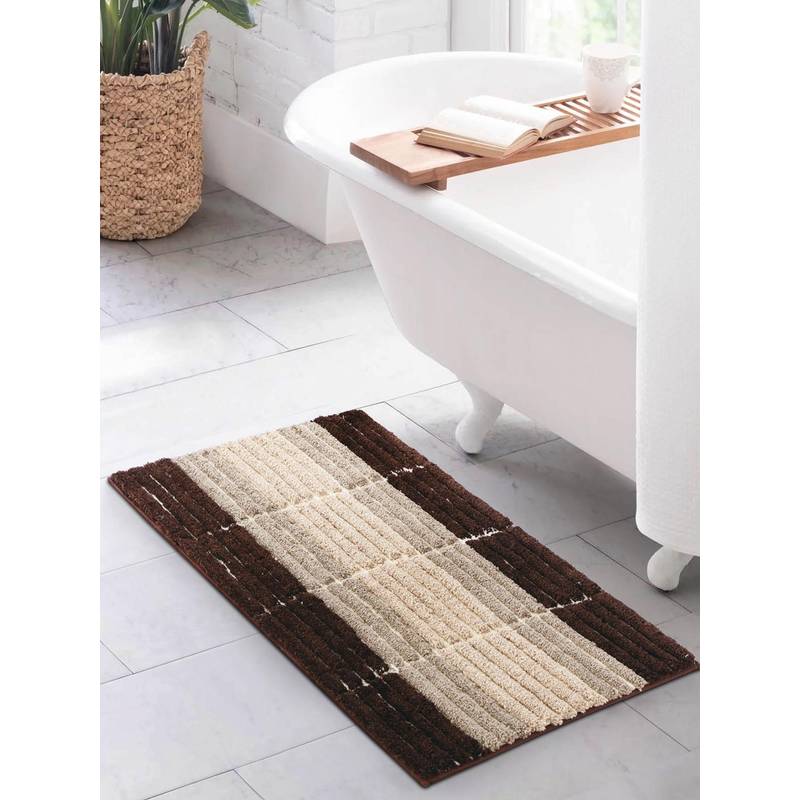OBSESSIONS Polyester Anti-Skid Stripes Bath Mat - Brown (S)