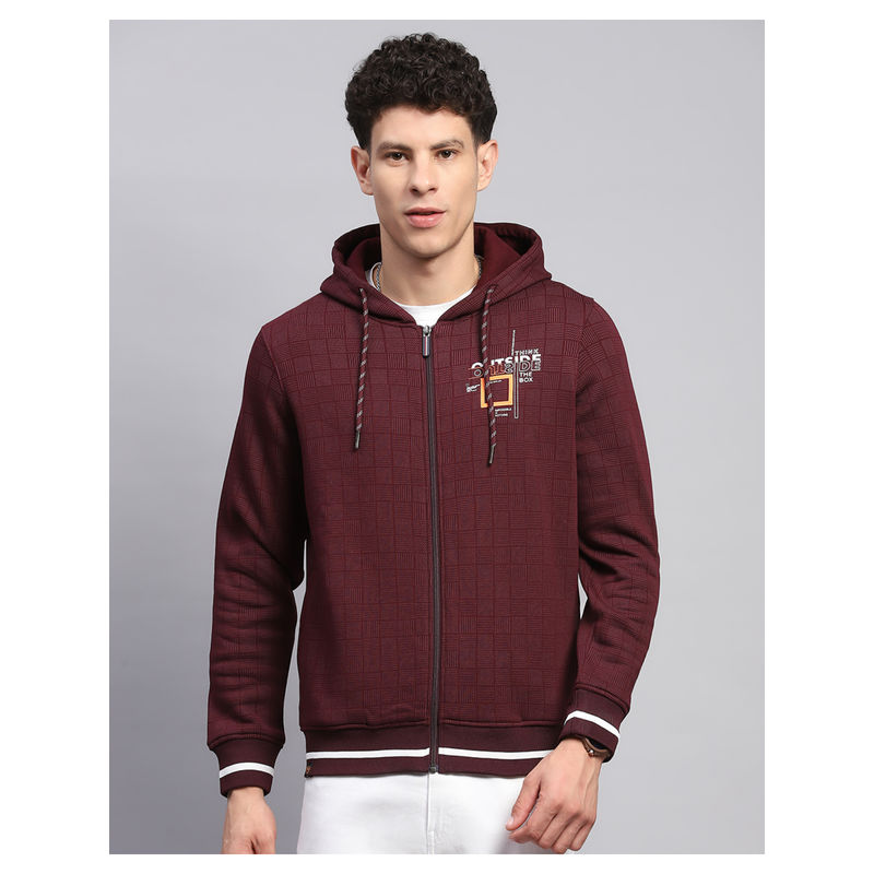 Monte Carlo Men Printed Cotton Blend Wine Hoodie (L)