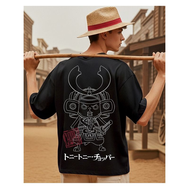 Bewakoof Official One Piece Men's Jet Black Chopper Sensei Graphic Printed Oversized T-shirt (L)