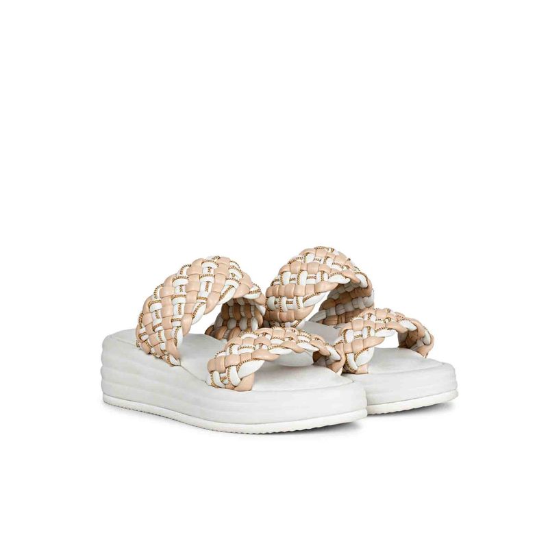 Saint G Chain Embellished Beige Woven Leather Platform Sandals (UK 3)