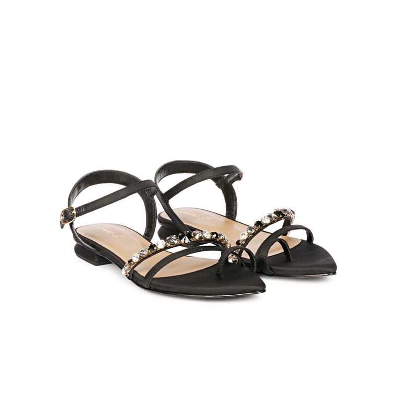 Saint G Black Pointed Toe Leather Sandals (UK 3)