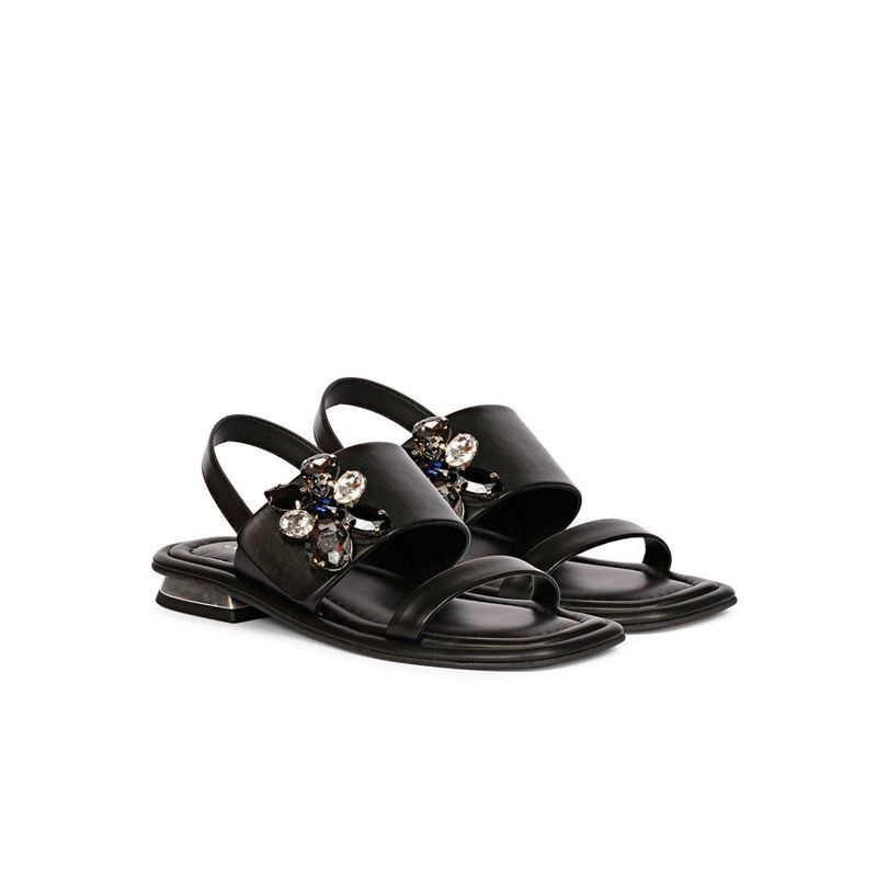 Saint G Womens Black Embellished Genuine Leather Sandals (UK 3)