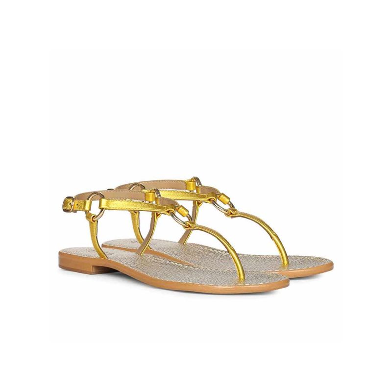 Saint G Golden Chain Decor Black Leather Sandals (UK 4)