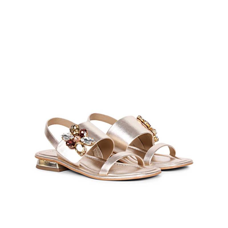 Saint G Multi Stone Butterfly Trim Gold Leather Sandals (UK 3)