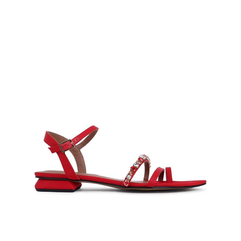 Saint G Annie Stone Embellished Red Nylon Fabric Sandals (UK 4)