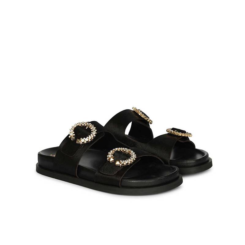 Saint G Jewel Pin Buckle Black Leather Sandals (EURO 40)