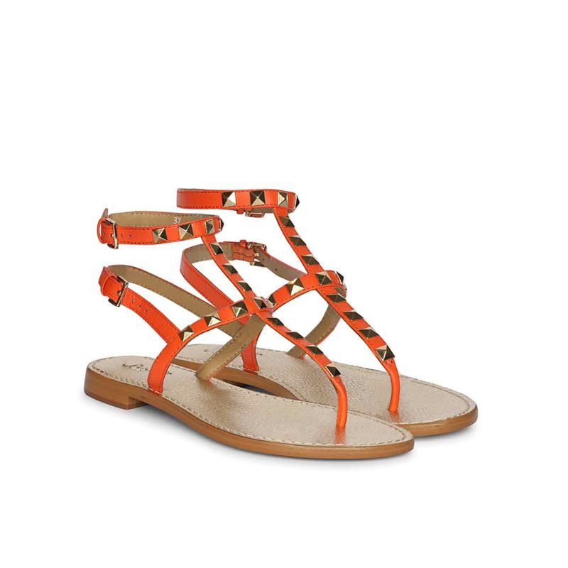 Saint G Womens Orange Genuine Leather Double Buckle Flat Sandals (EURO 36)