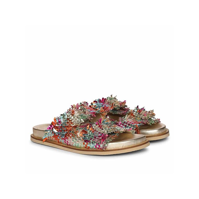 Saint G Nuala Diamante Multi-Color Woven Leather Sandals (EURO 38)