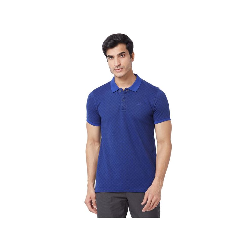 ColorPlus Tailored Fit Textured Dark Blue Polo T-Shirt (M)
