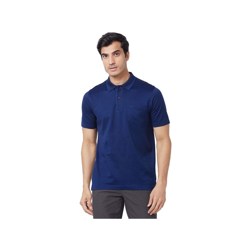 ColorPlus Classic Fit Solid Dark Blue Polo T-Shirt (M)