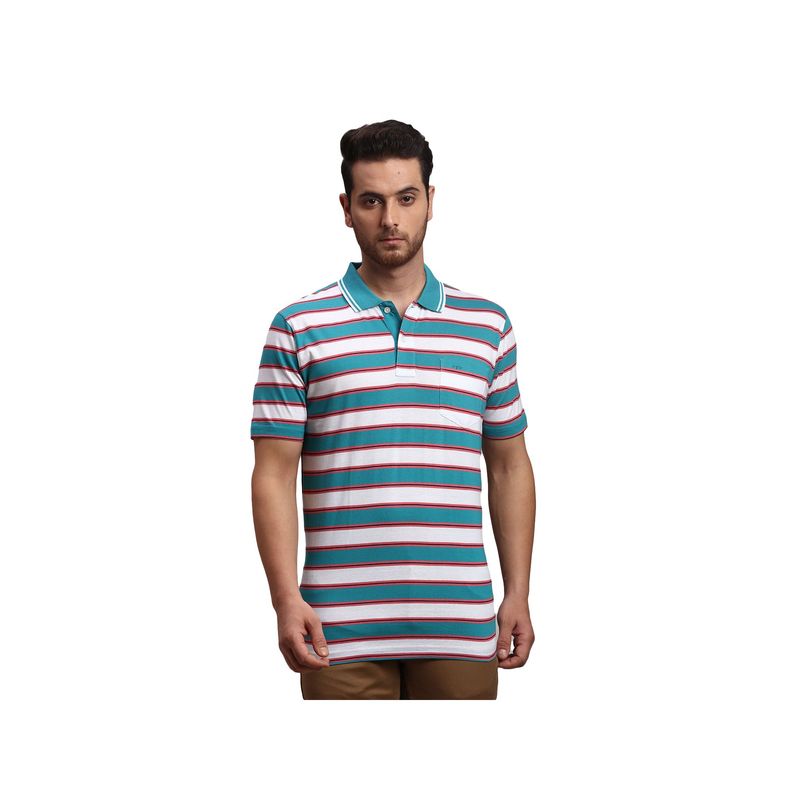ColorPlus Classic Fit Stripes Blue Polo T-Shirt (S)