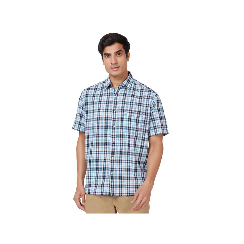 ColorPlus Classic Fit Checkered Blue Shirt (42)