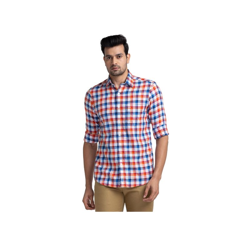ColorPlus Tailored Fit Checkered Dark Red Shirt (42)