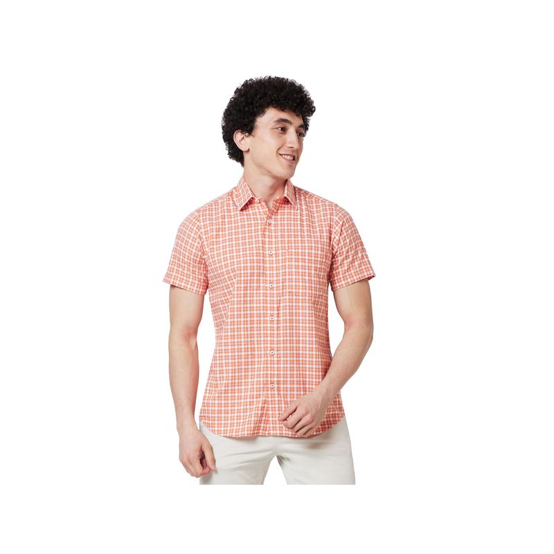 ColorPlus Tailored Fit Checkered Orange Shirt (42)