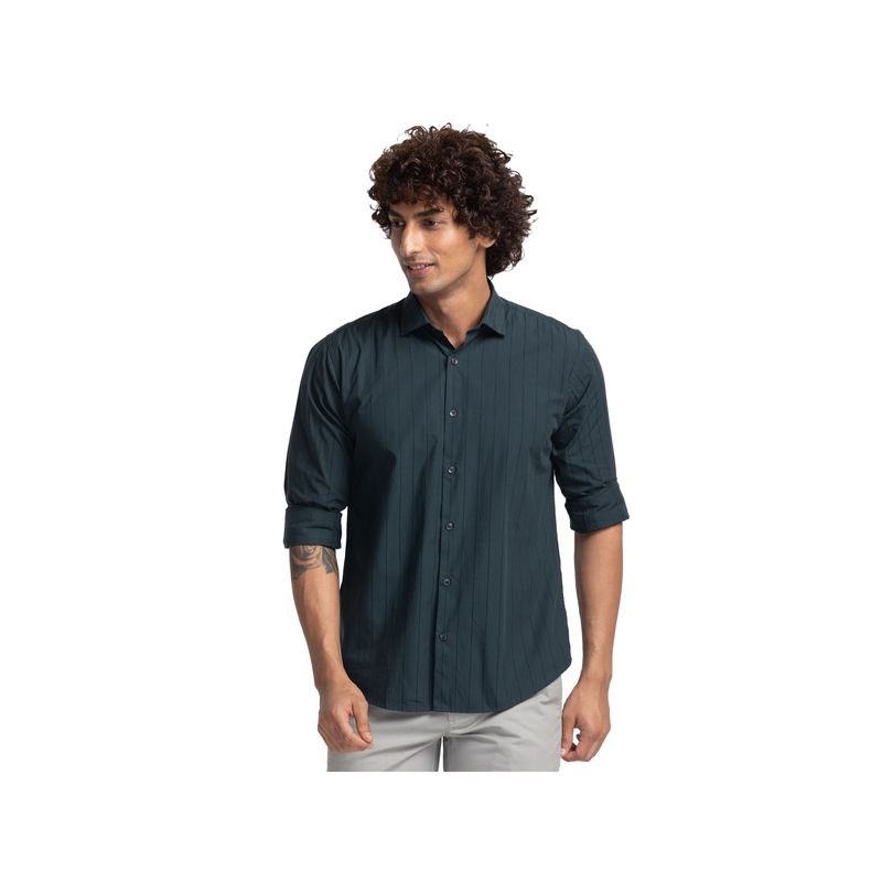Park Avenue Slim Fit Stripes Dark Green Shirt (44)