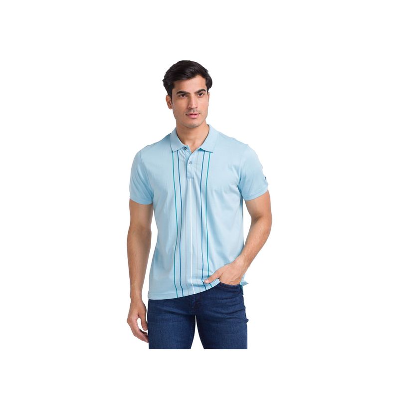 Park Avenue Slim Fit Stripes Light Blue Polo T-Shirt (S)