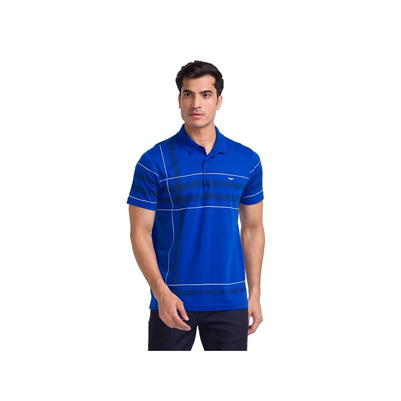 Park Avenue Slim Fit Printed Dark Blue Polo T-Shirt (S)
